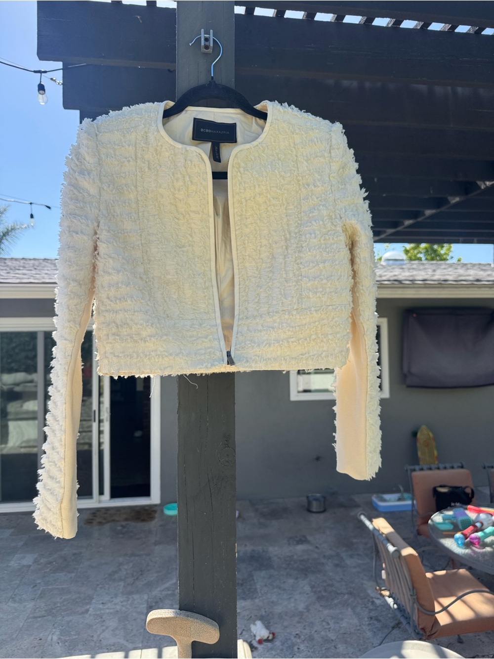 BCBGMaxAzria Cream Textured Open-Front Cropped Jacket